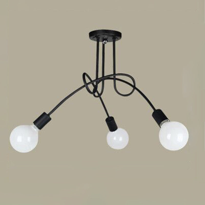 Exposed Living Room Ceiling Mounted Light Industrial Metal Black Semi Flush Ceiling Light Fixture