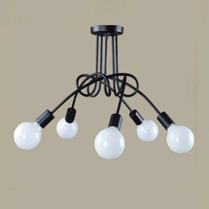Exposed Living Room Ceiling Mounted Light Industrial Metal Black Semi Flush Ceiling Light Fixture