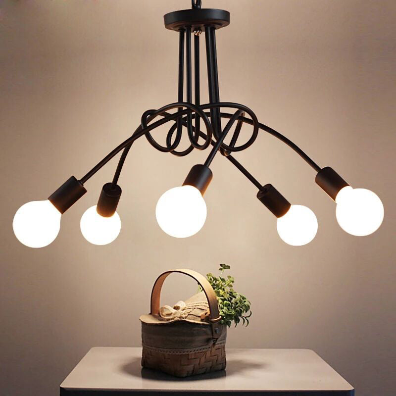 Exposed Living Room Ceiling Mounted Light Industrial Metal Black Semi Flush Ceiling Light Fixture