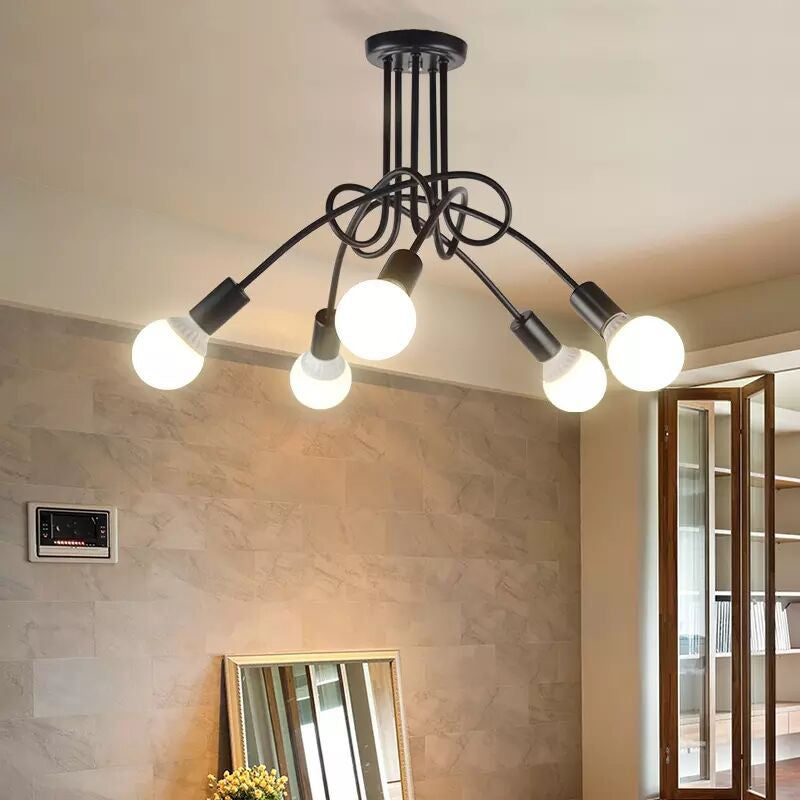 Exposed Living Room Ceiling Mounted Light Industrial Metal Black Semi Flush Ceiling Light Fixture