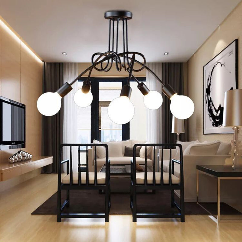 Exposed Living Room Ceiling Mounted Light Industrial Metal Black Semi Flush Ceiling Light Fixture