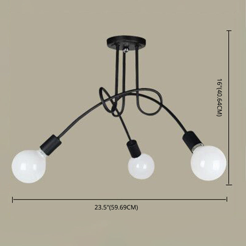 Exposed Living Room Ceiling Mounted Light Industrial Metal Black Semi Flush Ceiling Light Fixture