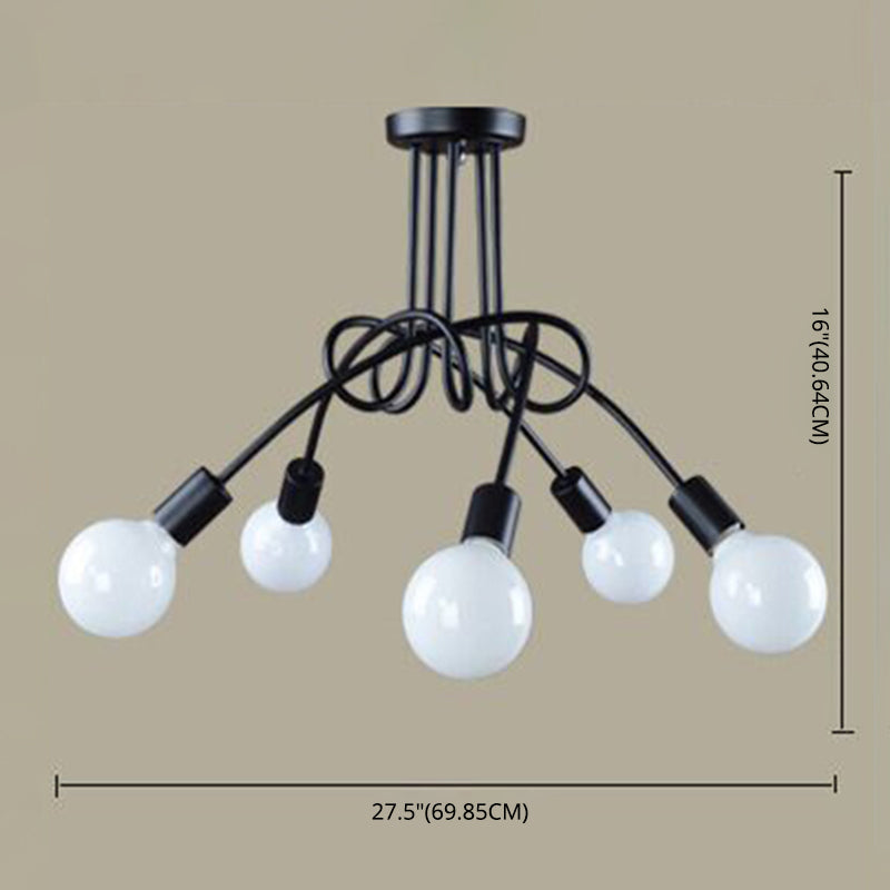 Exposed Living Room Ceiling Mounted Light Industrial Metal Black Semi Flush Ceiling Light Fixture