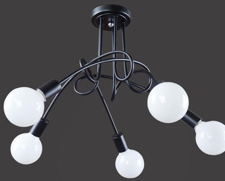 Exposed Living Room Ceiling Mounted Light Industrial Metal Black Semi Flush Ceiling Light Fixture