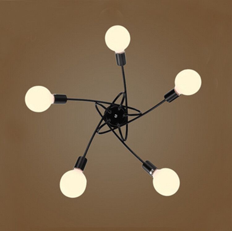 Exposed Living Room Ceiling Mounted Light Industrial Metal Black Semi Flush Ceiling Light Fixture