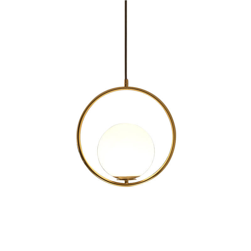 13.7 Inches Wide Golden Ring Hanging Lamp Globe Glass Shade Post-modern Style Hanging Light