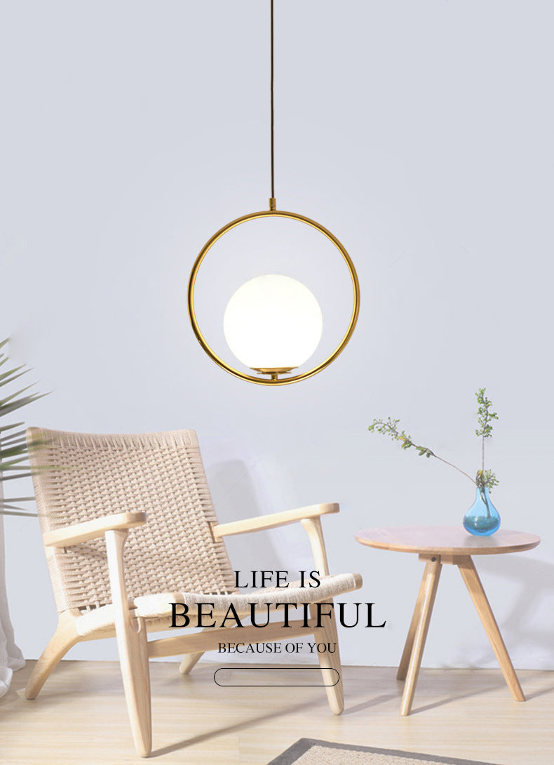 13.7 Inches Wide Golden Ring Hanging Lamp Globe Glass Shade Post-modern Style Hanging Light
