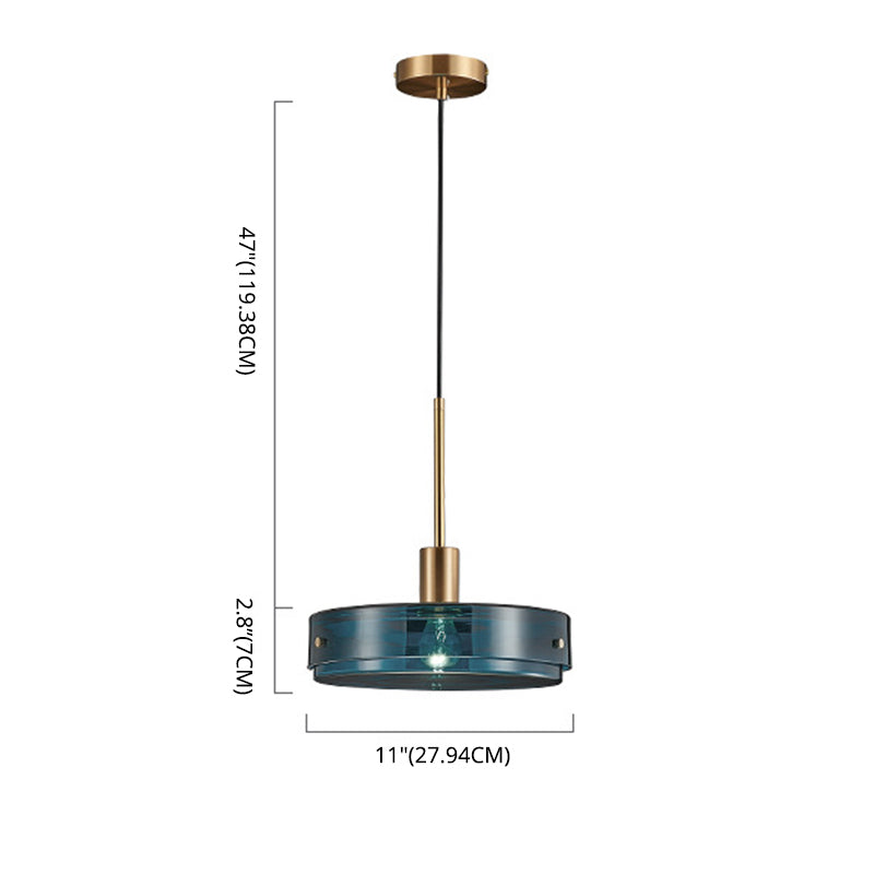 Dark Blue Cylindrical Glass Suspension Light Post-modern Style Minimalism Single Bulb Hanging Light