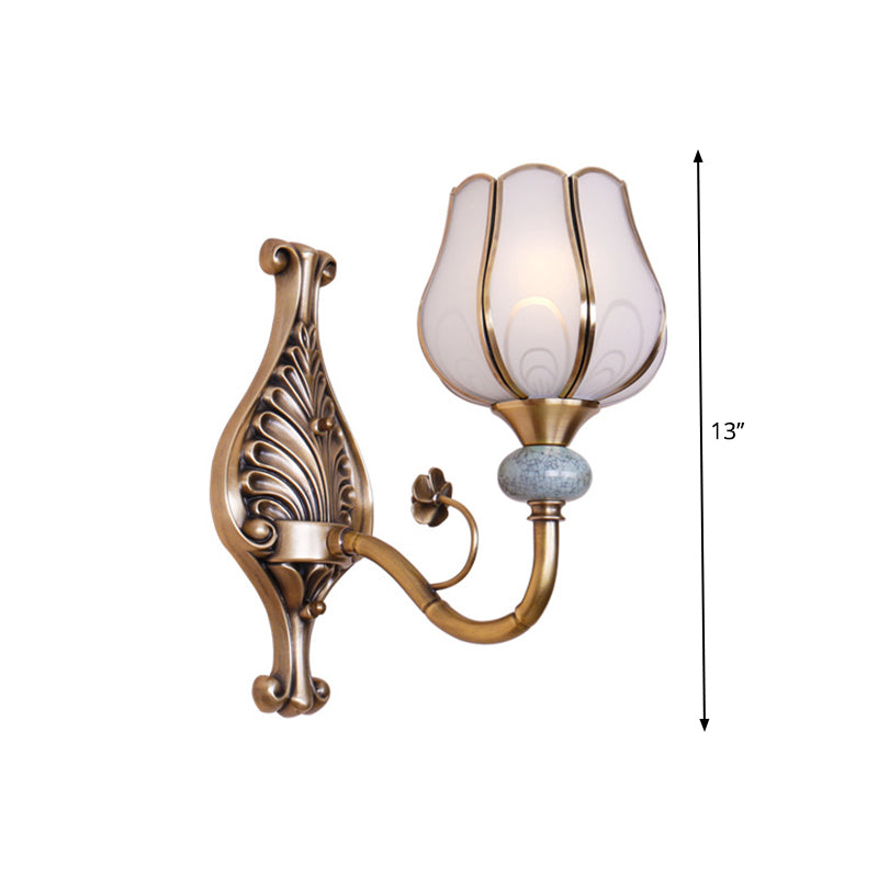 1/2-Head Bloom Wall Light Traditionalism Brass Metal Wall Sconce Lighting for Living Room