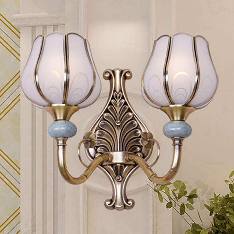 1/2-Head Bloom Wall Light Traditionalism Brass Metal Wall Sconce Lighting for Living Room