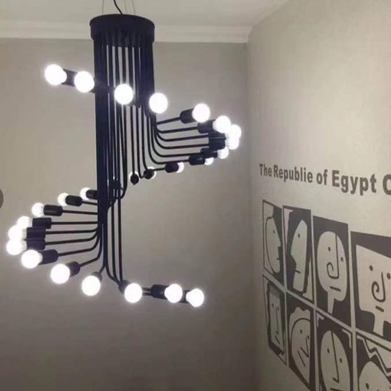 Spirale Stile industriale Lampadario in ferro battuto Light Design Bulb Open Design Retro Hanging in nero