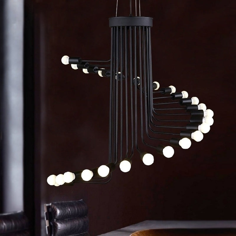 Spirale Stile industriale Lampadario in ferro battuto Light Design Bulb Open Design Retro Hanging in nero