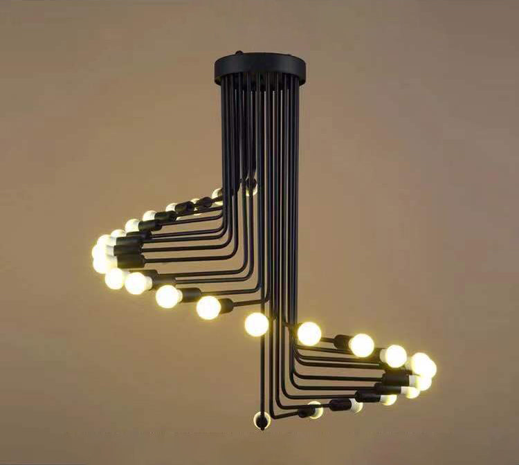Spirale Stile industriale Lampadario in ferro battuto Light Design Bulb Open Design Retro Hanging in nero