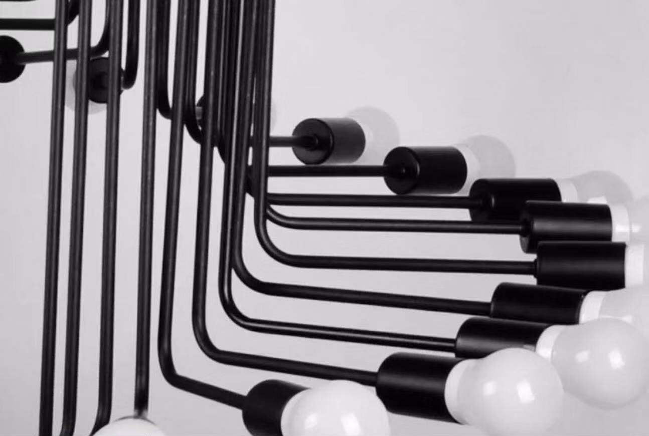 Spirale Stile industriale Lampadario in ferro battuto Light Design Bulb Open Design Retro Hanging in nero