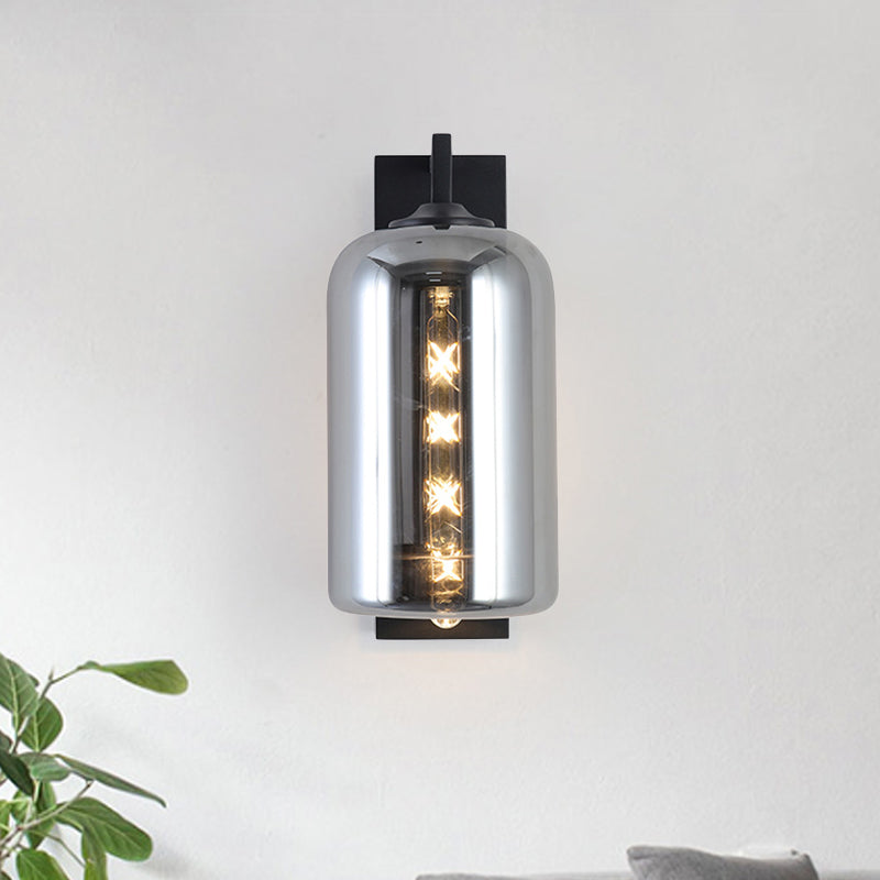 Mason Jar Shaped Wall Sconce Retro Style Closed Glass 1 Bulb Wall Light Fixture with Arm in Black