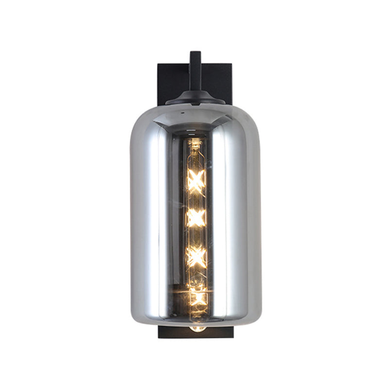 Mason Jar -vormige wand SCONCE Retro -stijl gesloten glas 1 lamp wandlamp met arm met arm in zwart