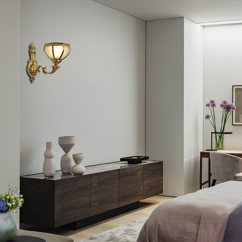 Dome Metal Sconce Light Traditionalism 1/2-Bulb Living Room Wall Light Fixture in Brass