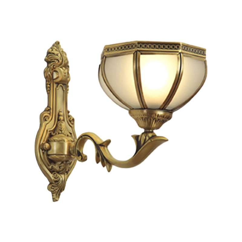 Dome Metal Sconce Light Traditionalism 1/2-Bulb Living Room Wall Light Fixture in Brass