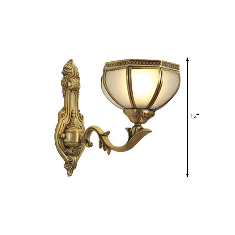 Dome Metal Sconce Light Traditionalism 1/2-Bulb Living Room Wall Light Fixture in Brass