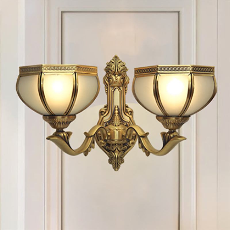 Dome Metal Sconce Light Traditionalism 1/2-Bulb Living Room Wall Light Fixture in Brass