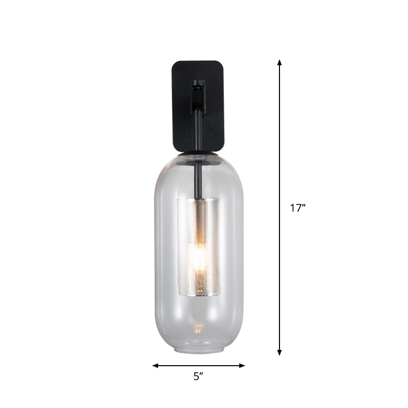 Black Pill Shape Wall Light Modern Single Light Translucent Glass Wall Light Sconce