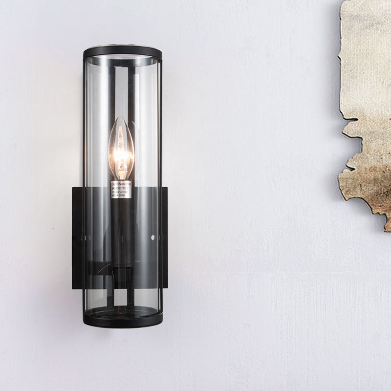 1 Glühbirne Schwarze Wandleuchter moderner Stil klarer zylindrischer Glaswandlampe