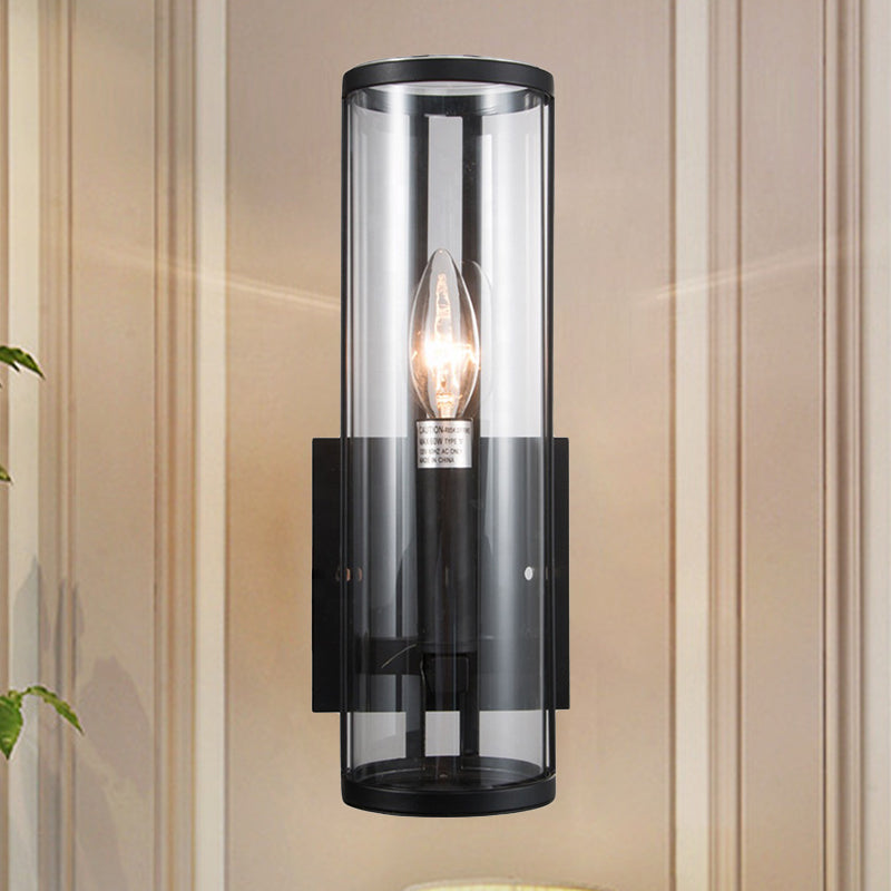 1 Glühbirne Schwarze Wandleuchter moderner Stil klarer zylindrischer Glaswandlampe