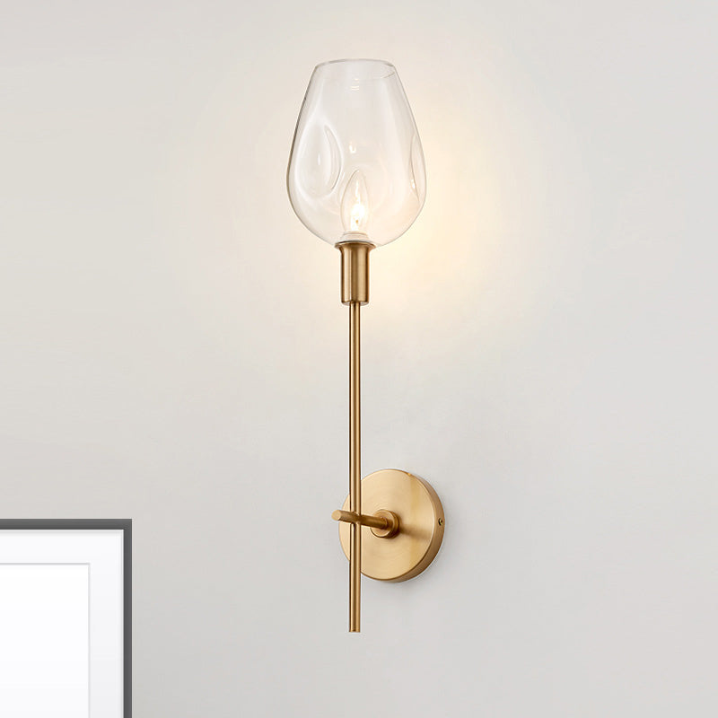 Modern 1 Bulb Wall Mount Lamp Brass Finish Pencil Armed Sconce Light with Clear Wine Glass Shade