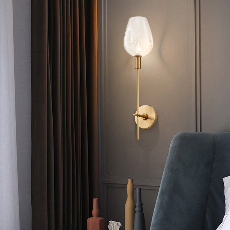 Modern 1 Bulb Wall Mount Lamp Brass Finish Pencil Armed Sconce Light with Clear Wine Glass Shade