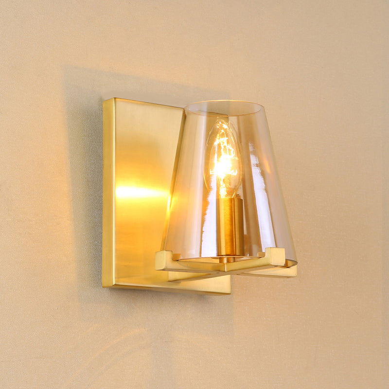 Modern Indoor Wall Sconce Conical Brass Glass Single Light Living Room Wall Mount Lamp