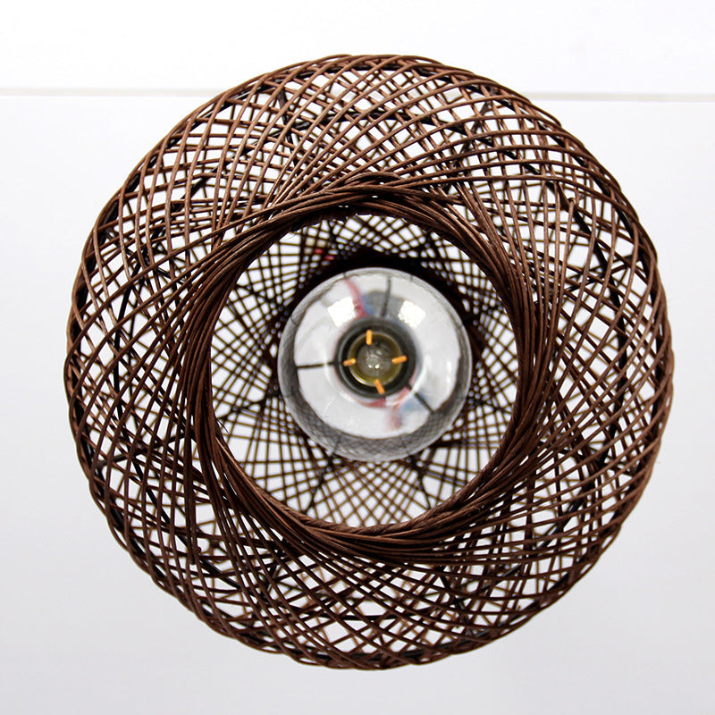 Luz de techo de bola Rattan asiático 1 Bulbo Coffeing Pendse Lighting para sala de estar