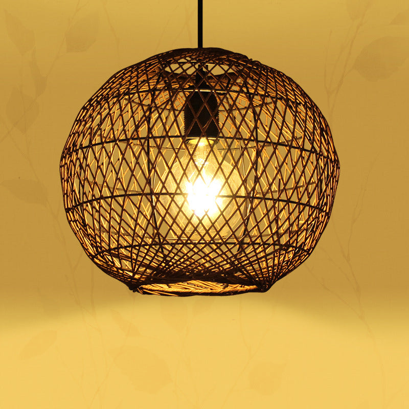 Luz de techo de bola Rattan asiático 1 Bulbo Coffeing Pendse Lighting para sala de estar