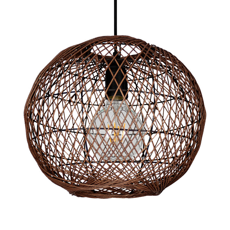 Luz de techo de bola Rattan asiático 1 Bulbo Coffeing Pendse Lighting para sala de estar