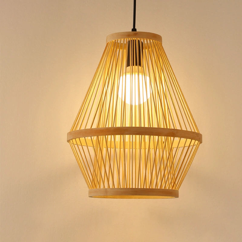 Poste de la jaula de madera Costilización de luz contemporánea 1 bombilla lámpara colgante