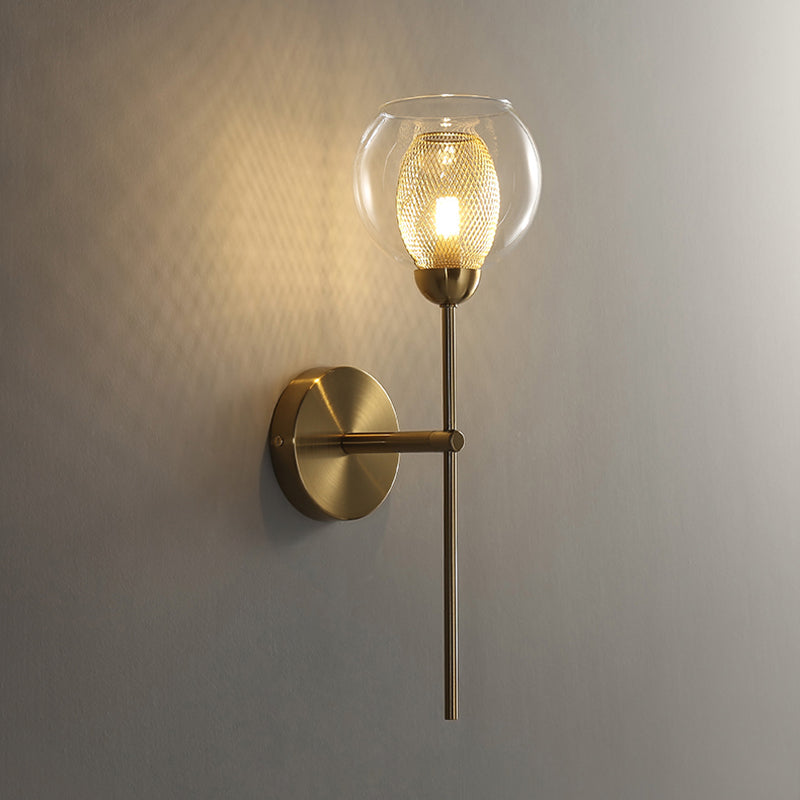 Dual Cup Shape Wall Mounted Lamp Modernist Single Clear Glass and Metallic Wall Light Sconce in Black/Gold
