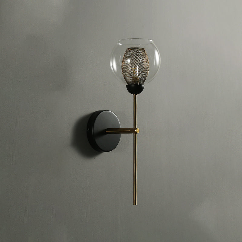 Dual Cup Shape Wall Mounted Lamp Modernist Single Clear Glass and Metallic Wall Light Sconce in Black/Gold