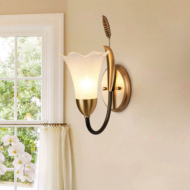Opal Glass Petal Wall Sconce Fixture Lodge Stylish 1/2-Light Living Room Wall Lamp in Brass