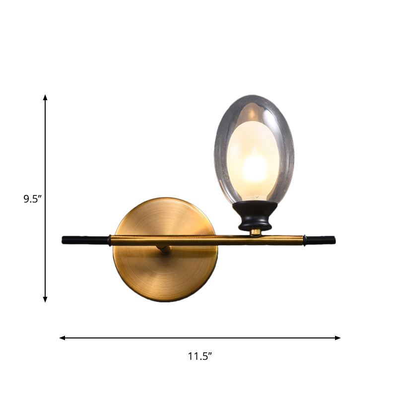 Clear/Amber Glass Egg Shape Wall Light Fixture Minimalist 1 Light Brass Sconce with Horizontal Arm