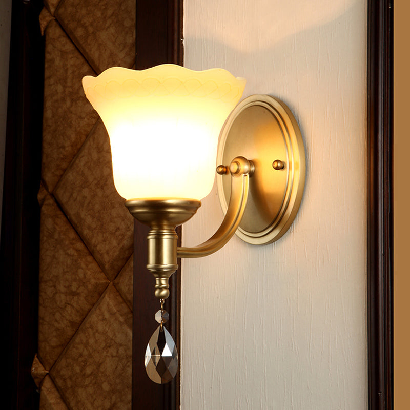 Bell Shade Bedroom Wall Mount Lamp Vintage Stylish Frosted Glass 1/2-Light Brass Finish Wall Sconce