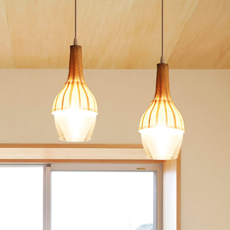 1 Lampenkuppel/Jar -Anhänger Beleuchtung Moderne Bambus Hängende Leuchte in Holz für Esszimmer
