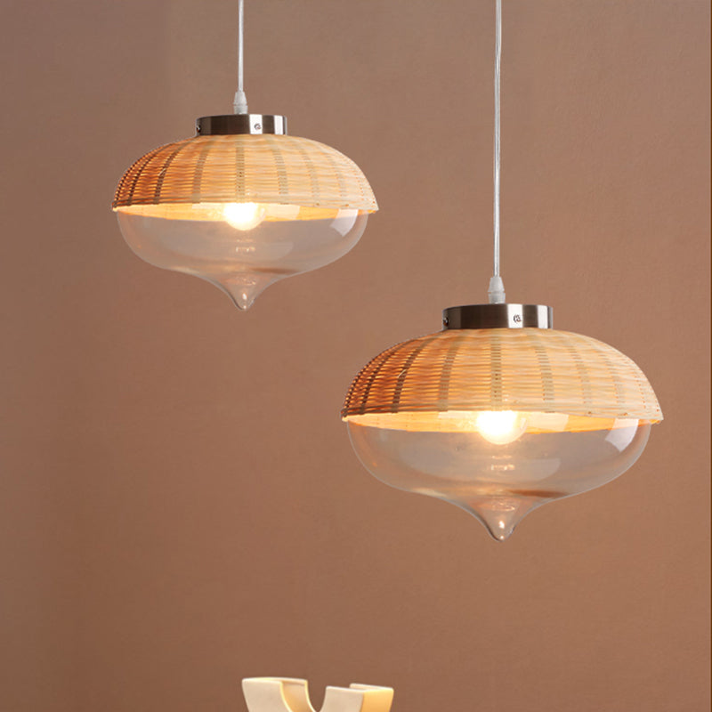 1 Lampenkuppel/Jar -Anhänger Beleuchtung Moderne Bambus Hängende Leuchte in Holz für Esszimmer