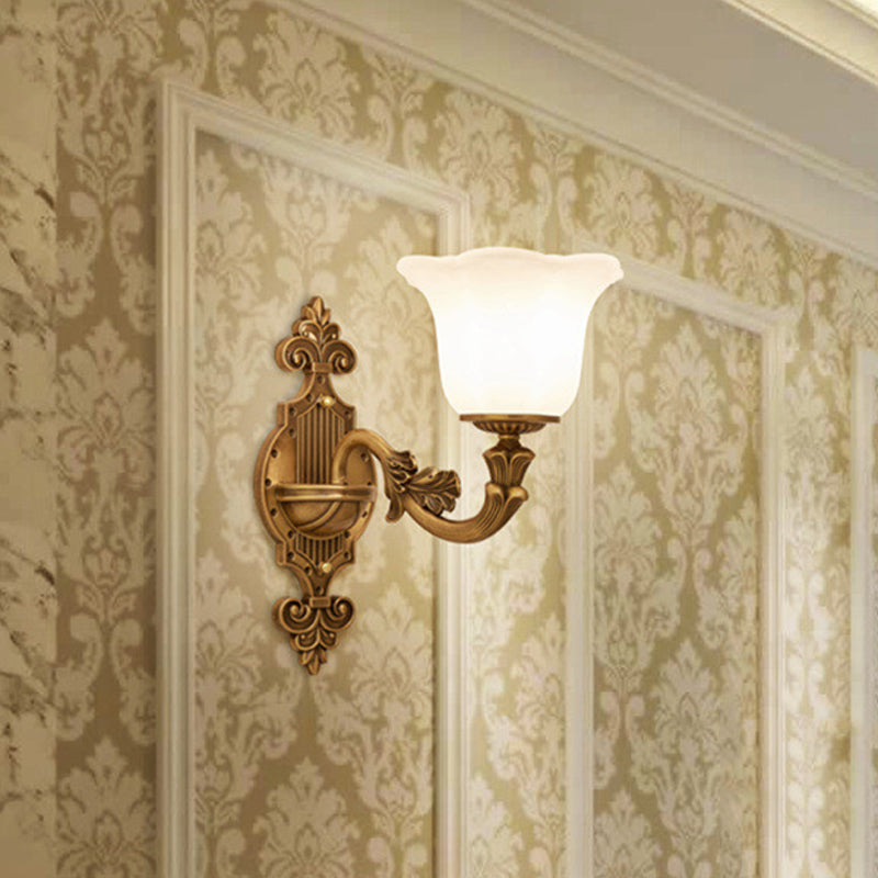 Traditional Bell Shade Wall Lighting 1/2-Light Frosted Glass Wall Mounted Light in Brass for Hallway