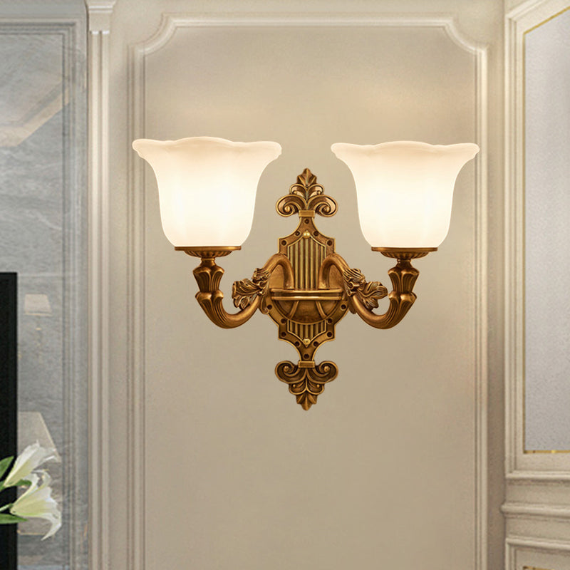 Traditional Bell Shade Wall Lighting 1/2-Light Frosted Glass Wall Mounted Light in Brass for Hallway