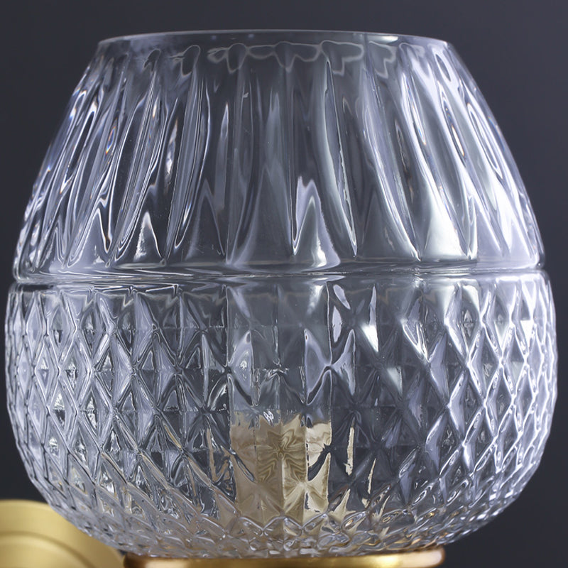 Latina de pared de pared de vidrio de brandy lámpara de pared de latón contemporánea con brazo curvo