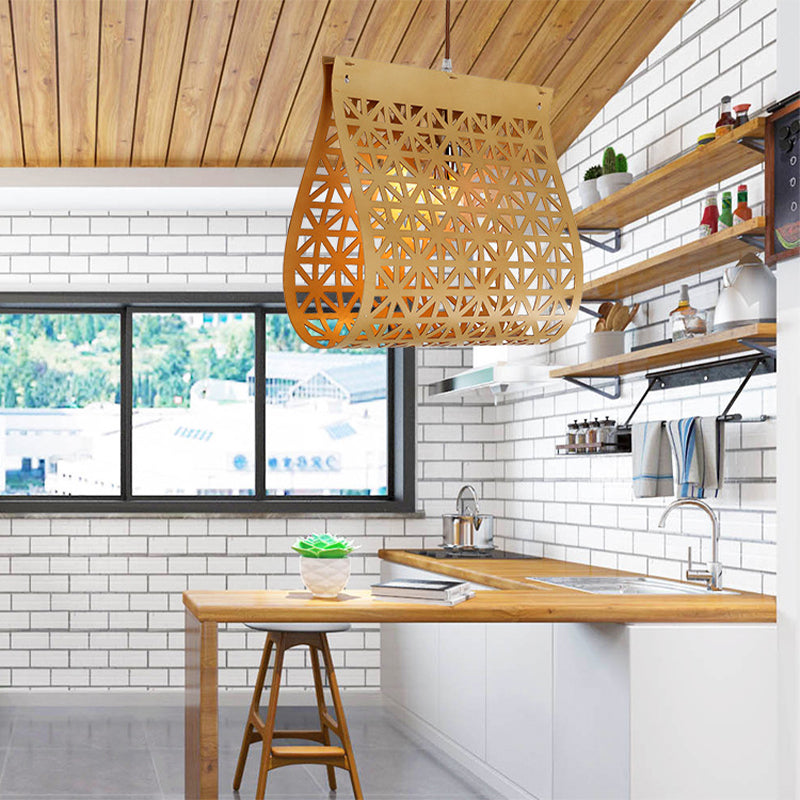Colgante de suspensión curva de madera contemporánea 1 bombilla colgante lámpara de luz en beige