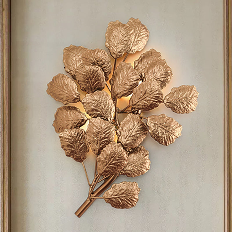 2 Bulbs Leaf Wall Sconce Contemporary Style Dark Coffee/Gold Aluminum Wall Lighting Fixture for Living Room