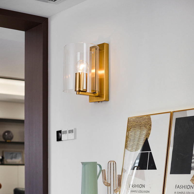 Cilindric Wall Light SCONCE POST Modern helder/getextureerd Wit glas 1 bol messing afwerking wandlamp