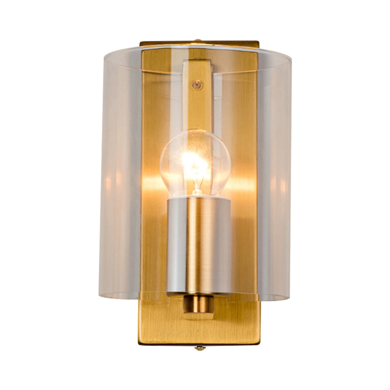 Cilindric Wall Light SCONCE POST Modern helder/getextureerd Wit glas 1 bol messing afwerking wandlamp