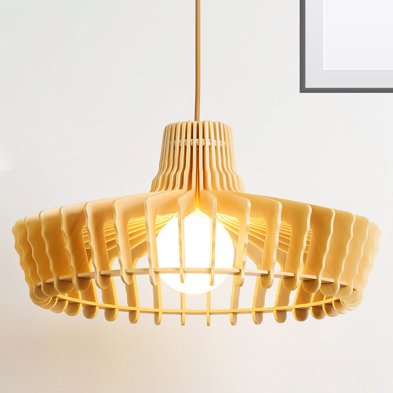 Lámpara colgante de orbes beige/hat contemporáneo 1 cabeza de madera de madera luz colgante para restaurante