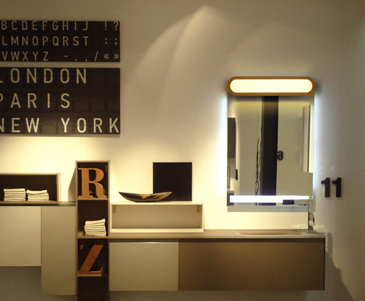 Linear ovale en bois rincier mural simplicité en acrylique LED Vanité murale pour chambre à coucher